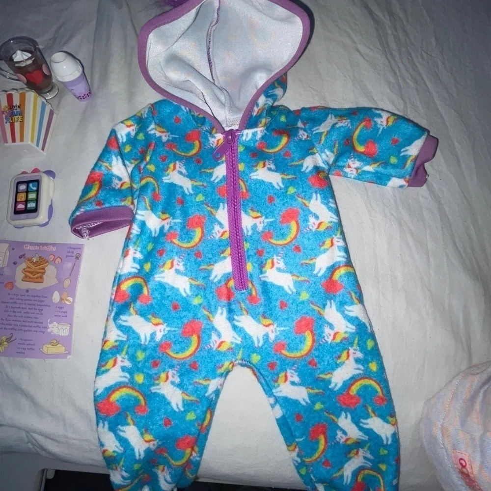 18” Doll & Playset w/5 pair of Pajamas & Care Bear Accessories Kitchen School